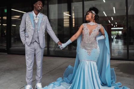 Icy blue prom dress outfit inspiration
