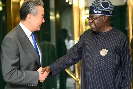President Bola Tinubu and Chinese Foreign Minister Wang Yi at the Presidential Villa discussing military collaboration